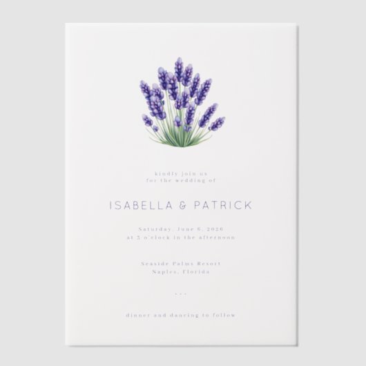 Elegant Lavender Floral Vellum Uitnodigingen (Voorkant)