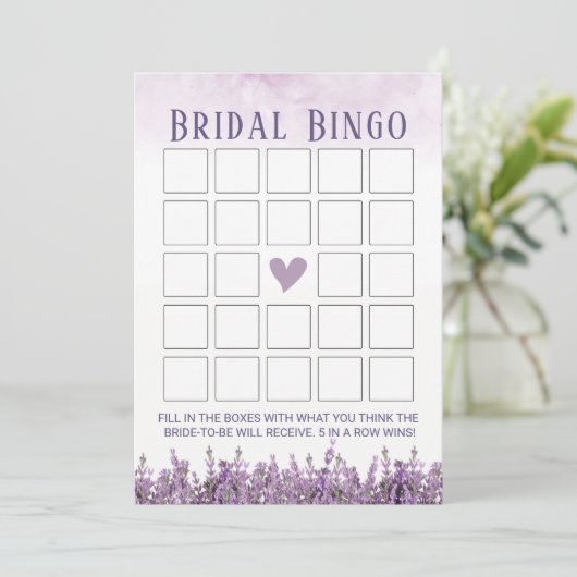 Elegant Lavender Floral Vrijgezellenfeest Bingo Kaart (Staand voorkant)