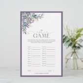 Elegant Lavender Floral Vrijgezellenfeest Game (Staand voorkant)