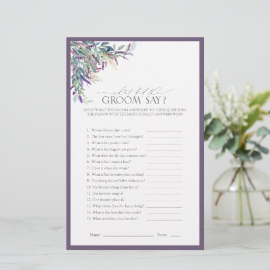 Elegant Lavender Floral Vrijgezellenfeest Game (Staand voorkant)