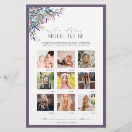 Elegant Lavender Floral Vrijgezellenfeest Game (Voorkant)