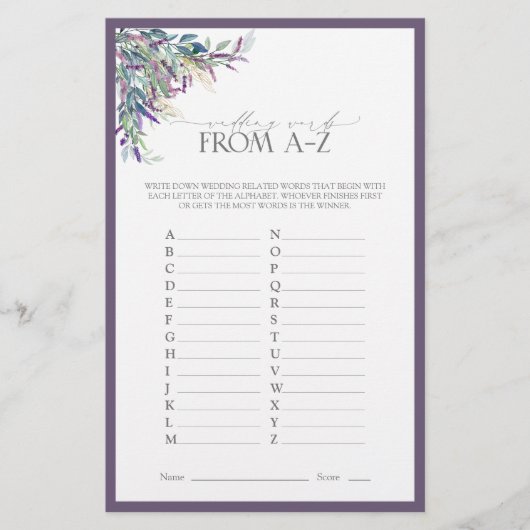 Elegant Lavender Floral Vrijgezellenfeest Game (Voorkant)