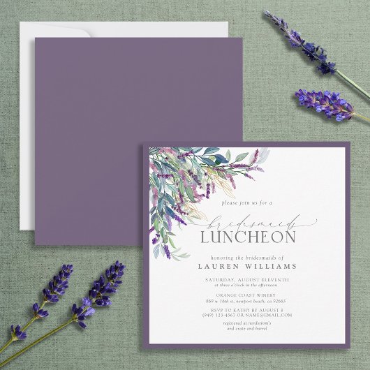 Elegant Lavender Floral Waterverf Bridal Luncheon Kaart