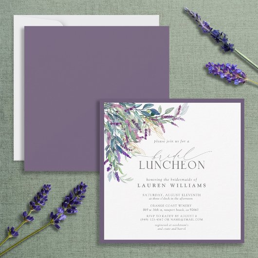 Elegant Lavender Floral Waterverf Bridal Luncheon Kaart