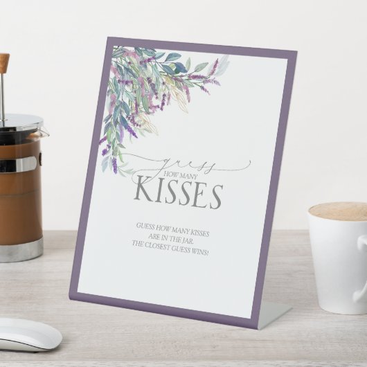 Elegant Lavender Floral Waterverf Hoeveel Kisses Reclamebord Met Voetstuk (Insitu)