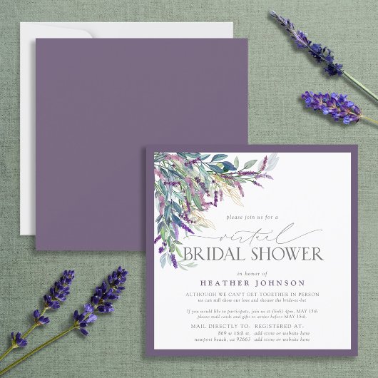 Elegant Lavender Floral Waterverf Virtual Shower Kaart