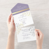 Elegant Lavender Floral Wedding All In One Uitnodiging (Afscheurbaar)