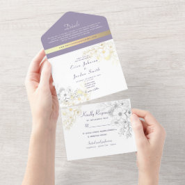 Elegant Lavender Floral Wedding All In One Uitnodiging