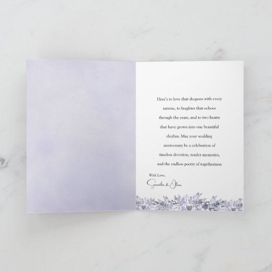 Elegant Lavender Floral Wedding Anniversary  Kaart (Binnen)