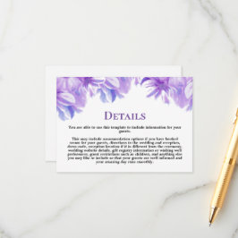 Elegant Lavender Floral Wedding Details Informatiekaartje