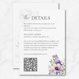 Elegant Lavender Floral Wedding Details QR Code  Informatiekaartje