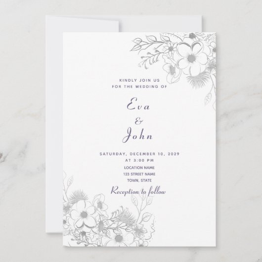 Elegant Lavender Floral Wedding Invitation Kaart (Voorkant)