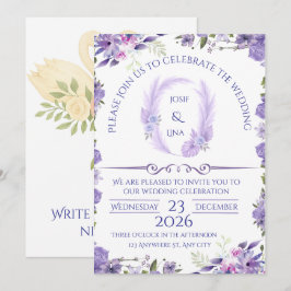 Elegant Lavender Floral Wedding Invitation Kaart