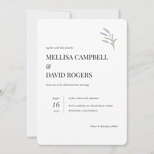 Elegant Lavender Floral Wedding Invitation Kaart (Voorkant)