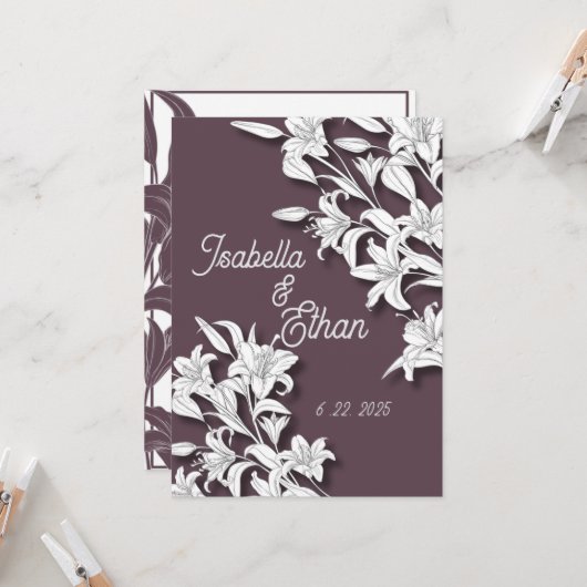 Elegant Lavender Floral Wedding Invitation Kaart (Voorkant / Achterkant in situ)