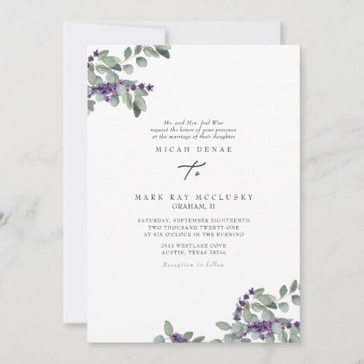 Elegant Lavender Floral Wedding Kaart (Voorkant)