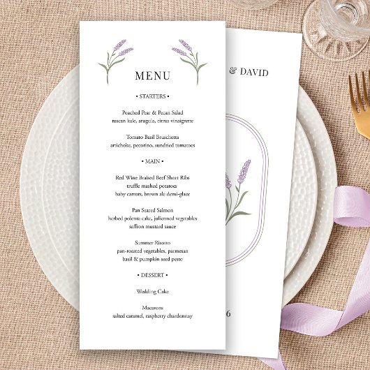Elegant Lavender Floral Wedding Menu