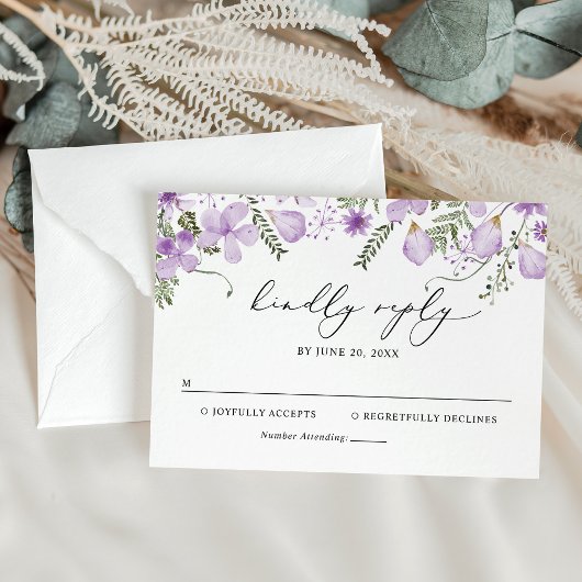 Elegant Lavender Floral Wedding RSVP Kaart