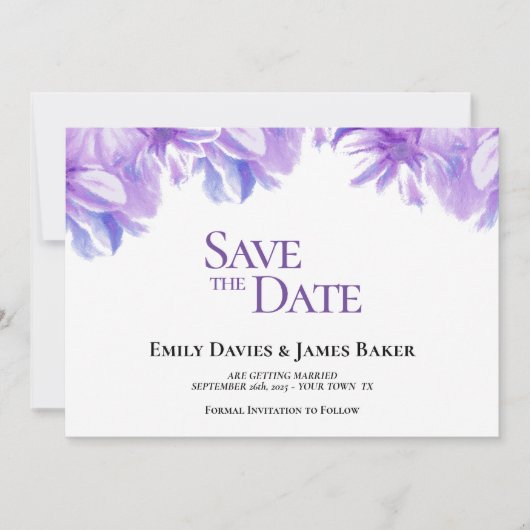 Elegant Lavender Floral Wedding Save the Date (Voorkant)
