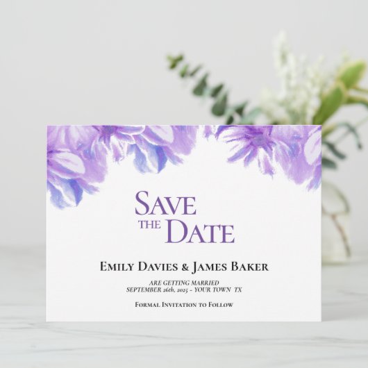 Elegant Lavender Floral Wedding Save the Date (Staand voorkant)