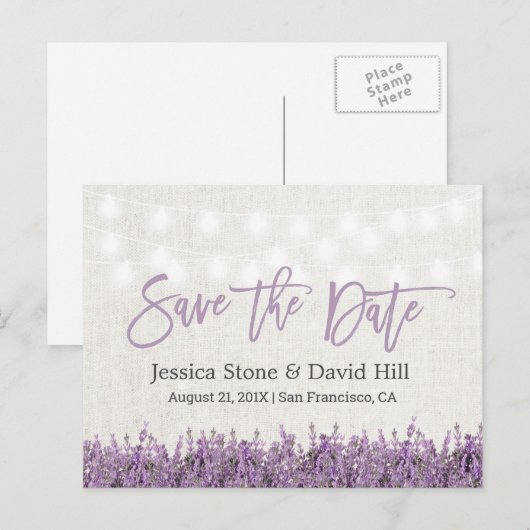 Elegant Lavender Floral Wedding Save the Date Aankondigingskaart (Voorkant / Achterkant)