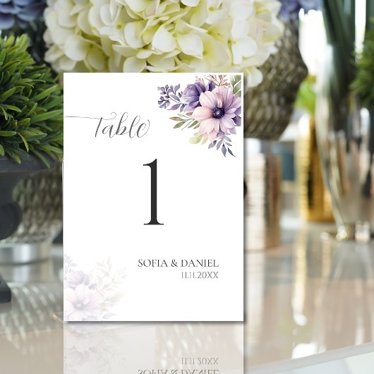 Elegant Lavender Floral Wedding Table Numbers