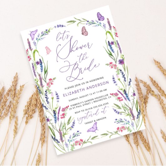 Elegant Lavender Flower Bridal Shower Invitation Kaart