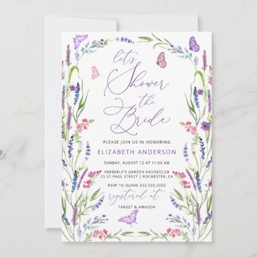 Elegant Lavender Flower Bridal Shower Invitation Kaart (Voorkant)