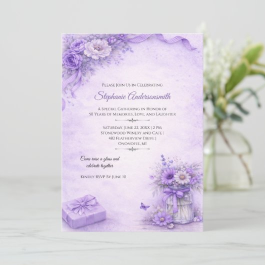 Elegant Lavender Flowers Birthday Party | Kaart (Staand voorkant)