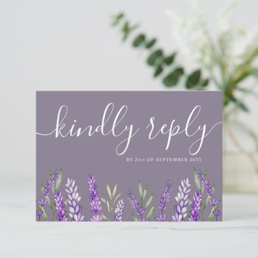 Elegant Lavender & Foliage RSVP Wedding Kaartje (Staand voorkant)