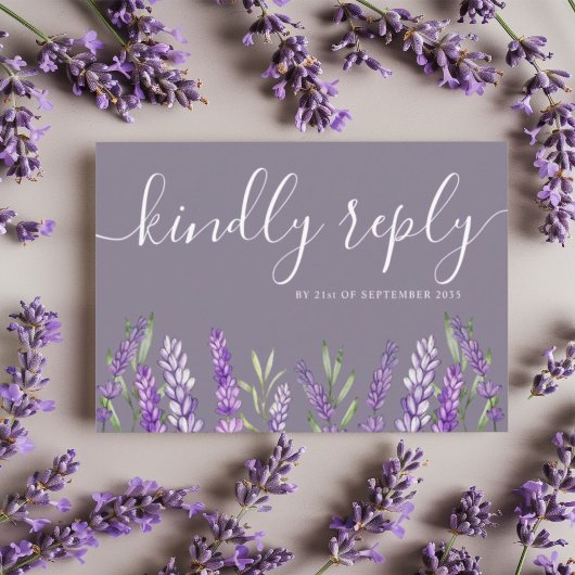 Elegant Lavender & Foliage RSVP Wedding Kaartje