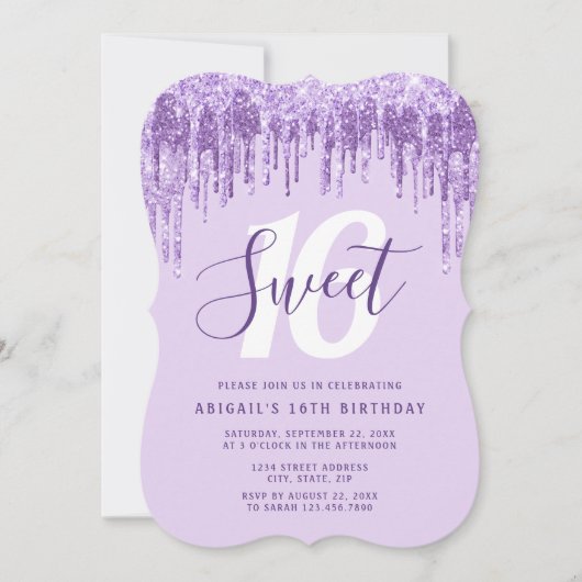 Elegant lavender glitter druppelt zestien zoete va kaart