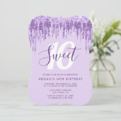 Elegant lavender glitter druppelt zestien zoete va kaart (Staand voorkant)