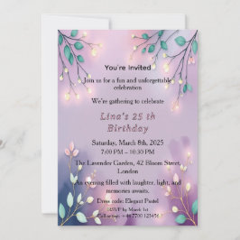 Elegant Lavender Glow Fairy Lights Birthday Party Kaart