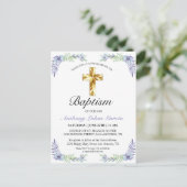 Elegant Lavender Gold Cross Baby Baptisme Briefkaa Briefkaart (Staand voorkant)