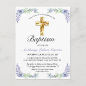Elegant Lavender Gold Cross Baby Baptisme Briefkaa Briefkaart (Voorkant)