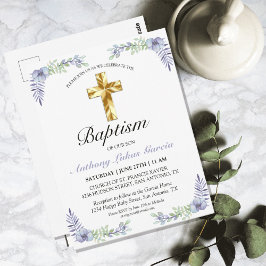 Elegant Lavender Gold Cross Baby Baptisme Briefkaa Briefkaart