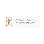 Elegant Lavender Gold Cross Baby Baptisme Etiket (Voorkant)