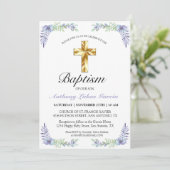 Elegant Lavender Gold Cross Baby Baptisme Kaart (Staand voorkant)