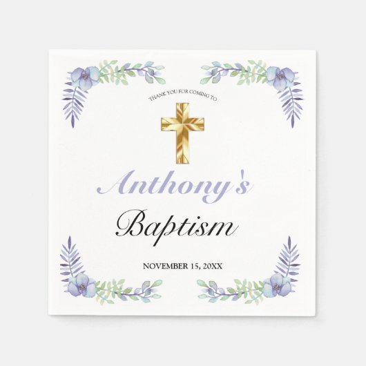 Elegant Lavender Gold Cross Baby Baptisme Servet (Voorkant)