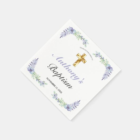 Elegant Lavender Gold Cross Baby Baptisme Servet (Hoek)