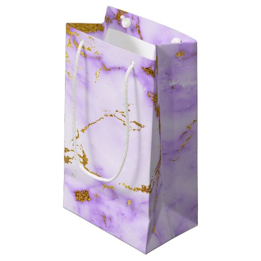 Elegant Lavender Gold Faux Metallic Marmer Patroon Klein Cadeauzakje (Voorkant Gekanteld)