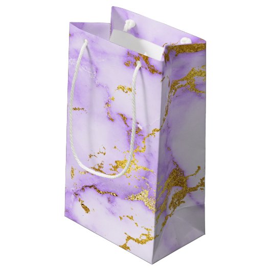 Elegant Lavender Gold Faux Metallic Marmer Patroon Klein Cadeauzakje (Achterkant Gekanteld)