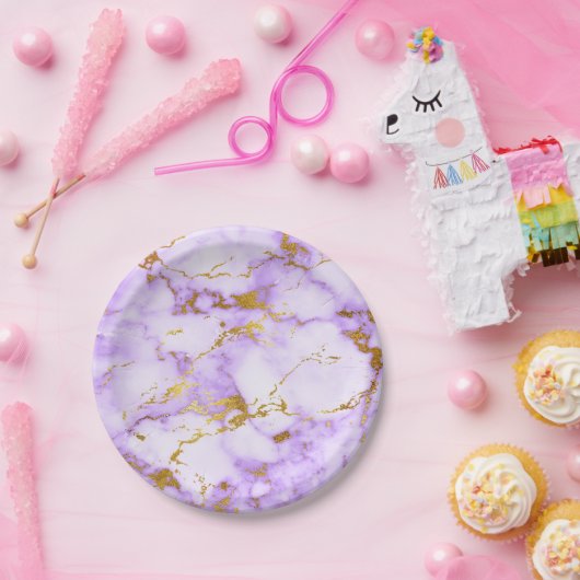 Elegant Lavender Gold Faux Metallic Marmer Patroon Papieren Bordje (Feest)