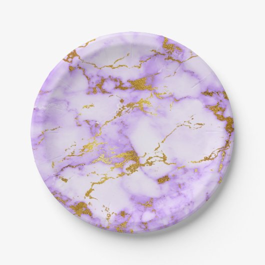 Elegant Lavender Gold Faux Metallic Marmer Patroon Papieren Bordje (Voorkant)