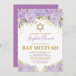 Elegant Lavender & Gold Floral Bat Mitzvah Kaart<br><div class="desc">Viel de Bat Mitzvah van je kleine meisje op met deze prachtige lavendel en gouden florale uitnodiging! De formulering is volledig aanpasbaar. Als u de doopvontstijl wilt veranderen,  klikken de kleuren of de grafiek anders schikken eenvoudig de "Klik om verder"knoop aan te passen.</div>