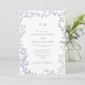 Elegant Lavender Leaf Photo Monogram Weddenschap Kaart (Staand voorkant)