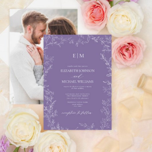 Elegant Lavender Leaf Photo Monogram Weddenschap Kaart