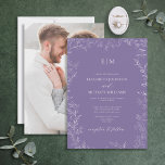Elegant Lavender Leaf Photo Monogram Weddenschap Kaart<br><div class="desc">Zeg 'ik doe' tegen je perfecte huwelijksuitnodiging. Introductie van de elegante Lavender met een minimum aantal bladfoto's van het huwelijk Uitnodiging-online exclusief en één van onze meest waardevolle design. Deze moderne manier om klassieke elegantie aan te nemen is zeker om een verklaring af te leggen die je gasten niet snel...</div>