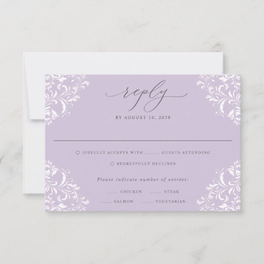 Elegant Lavender Lila Klassieke bruiloft RSVP Kaartje (Voorkant)